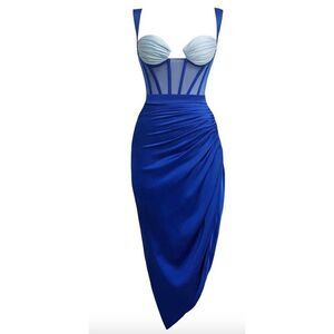 ADEIRLINA THE ICE LAND MIDI CORSET BUSTIER DRESS IN SAPPHIRE BLUE XS